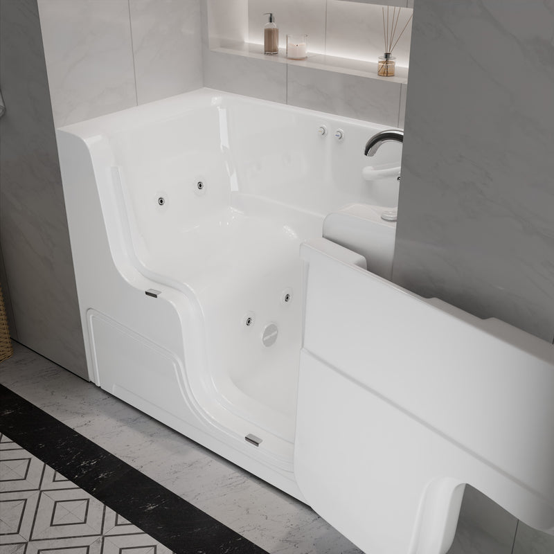 Meditub 2953WCARWH Collection 29 x 52 Whirlpool Jetted Bathtub with Right Drain in White with Powered Fast Drain