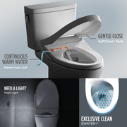 TOTO MW7764726CEG#01 Drake WASHLET+ Two-Piece Elongated 1.28 GPF TORNADO FLUSH Toilet with S7 Contemporary Bidet Seat, Cotton White - view 8