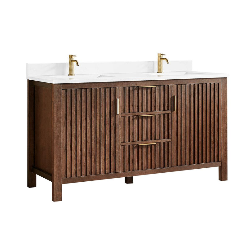 Vinnova 704260M-AD-GW Shenzhen 60M" Double Sink Bath Vanity in Aged Dark Brown Oak
