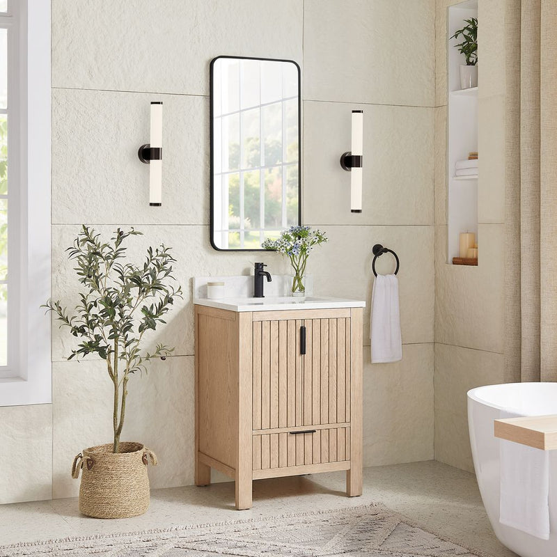 Vinnova 704224-AN-GW Shenzhen 24" Single Sink Bath Vanity in Aged Natural Oak
