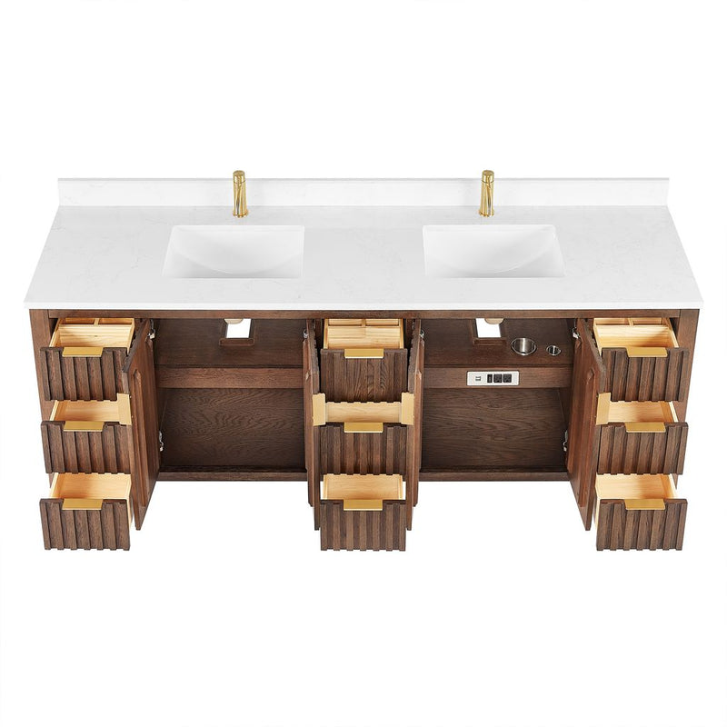 Vinnova 704284-AD-GW Shenzhen 84" Double Sink Bath Vanity in Aged Dark Brown Oak