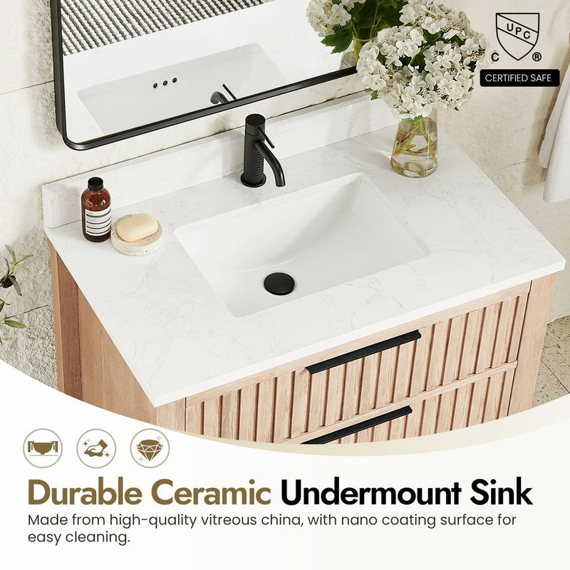 Vinnova 704236-AN-GW Shenzhen 36" Single Sink Bath Vanity in Aged Natural Oak
