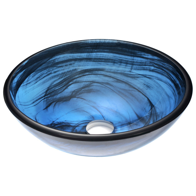 Anzzi LS-AZ048 Soave Series 17 in. Bathroom Vessel Sink with Scratch-Tough and Stain-Resistant Surface in Sapphire Wisp Glass