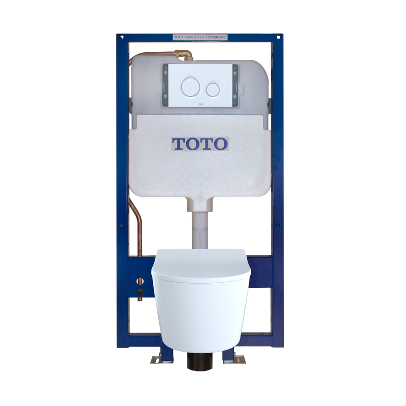 TOTO CWT447247CMFG#WH RP Wall-Hung D-Shape Toilet and DuoFit In-Wall 1.28 and 0.9 GPF Dual-Flush Tank System with Copper Supply, White Matte