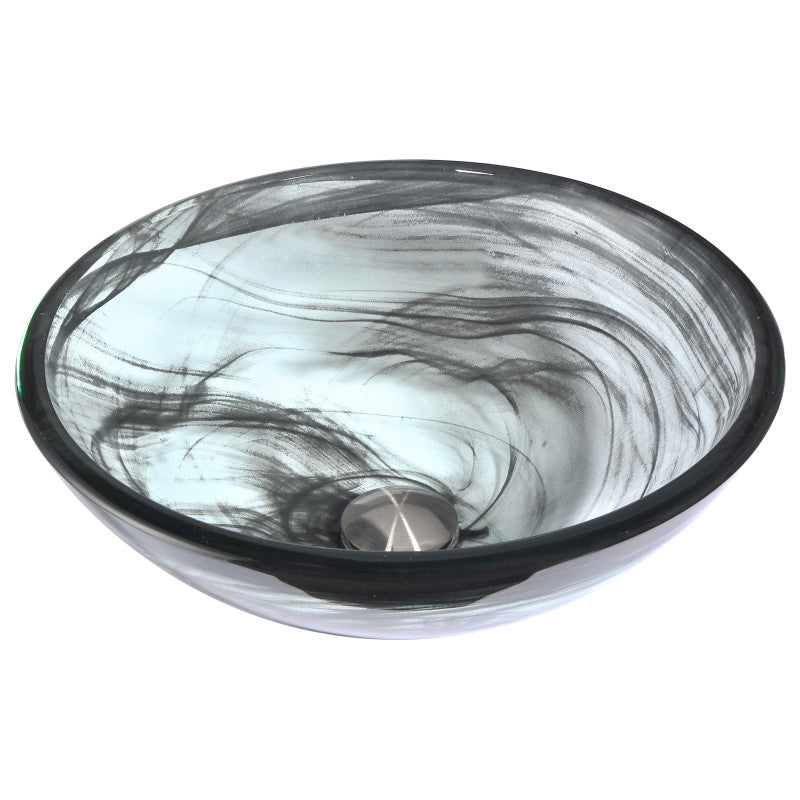 Anzzi LS-AZ054 Mezzo Series 17 in. Round Bathroom Vessel Sink with Stain-Resistant Non-Porous Surface in Slumber Wisp Finish Glass