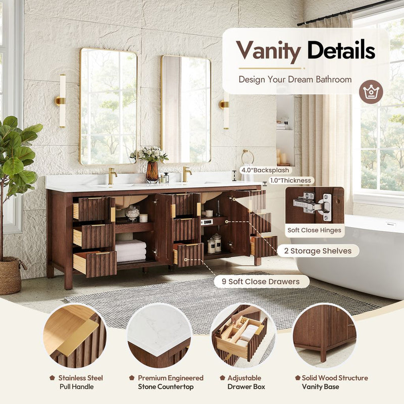 Vinnova 704284-AD-GW Shenzhen 84" Double Sink Bath Vanity in Aged Dark Brown Oak
