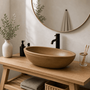Rocco Cast Concrete Oval Vessel Sink - Vintage Brown