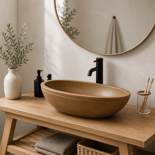 Rocco Cast Concrete Oval Vessel Sink - Vintage Brown