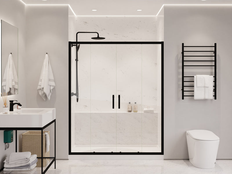 Anzzi SD-AZ15-01MB Romance Series 59 to 60 in. x 70 in. Sliding Framed Shower Door in Matte Black with Tsunami - view 2