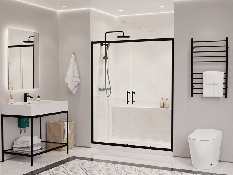 Anzzi SD-AZ15-01MB Romance Series 59 to 60 in. x 70 in. Sliding Framed Shower Door in Matte Black with Tsunami - view 3