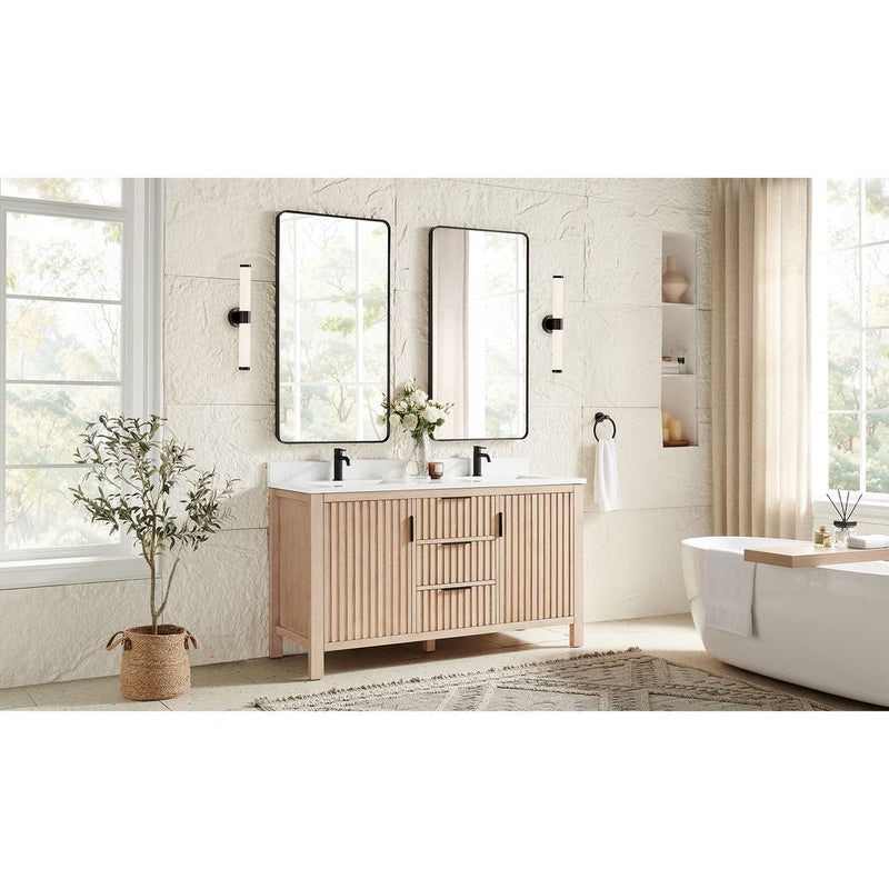 Vinnova 704260M-AN-GW Shenzhen 60M" Double Sink Bath Vanity in Aged Natural Oak