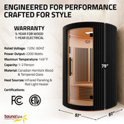 SaunaSpa SC-SS0025-0SBK 1-2 Person Round Infrared Sauna in Black Canadian Hemlock