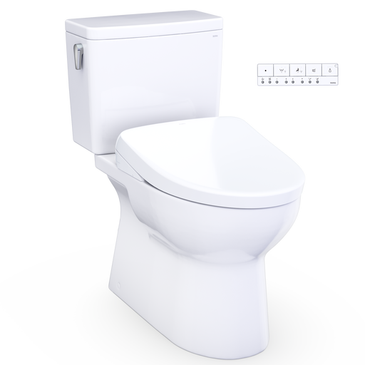 TOTO MW4724736CEFGA#01 Glaston WASHLET+ S7A Two-Piece Elongated 1.28 GPF Auto Flush Universal Height Toilet with CEFIONTECT, Cotton White