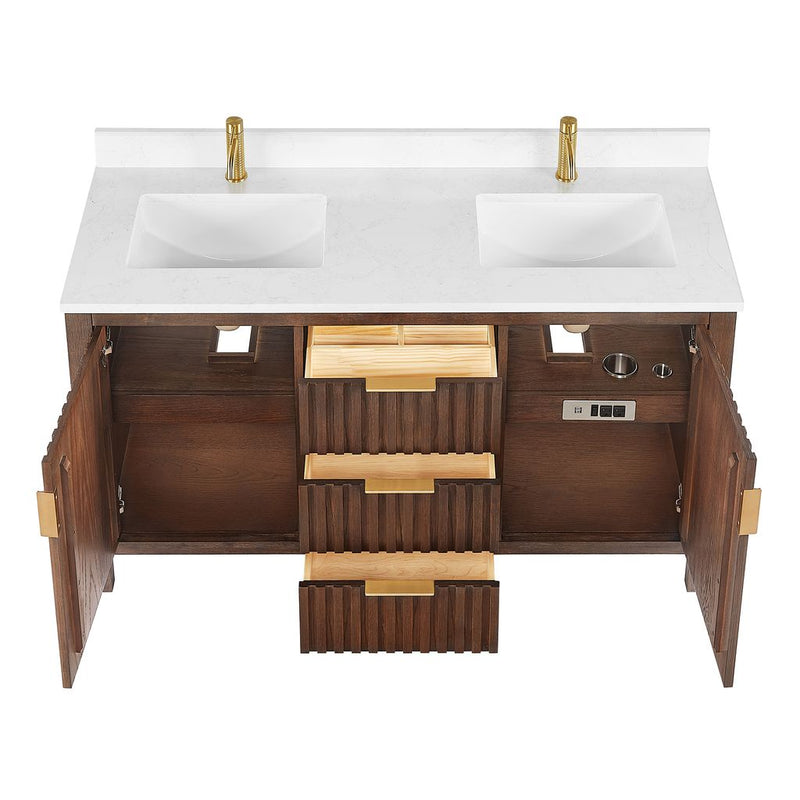 Vinnova 704260M-AD-GW Shenzhen 60M" Double Sink Bath Vanity in Aged Dark Brown Oak