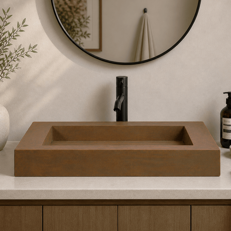Severo Cast Concrete Rectangular Vessel Sink - Vintage Brown
