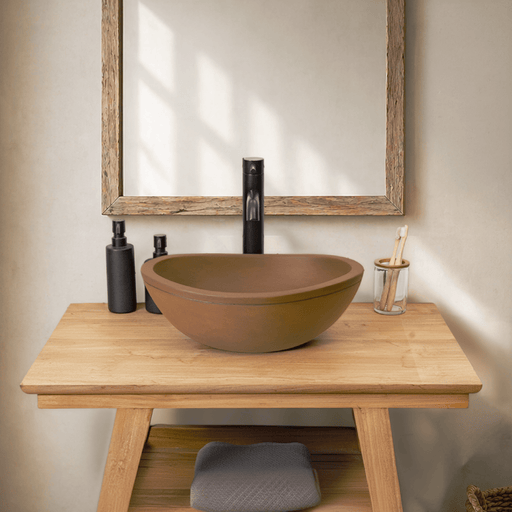 Small Danilo Cast Concrete Oval Vessel Sink - Vintage Brown