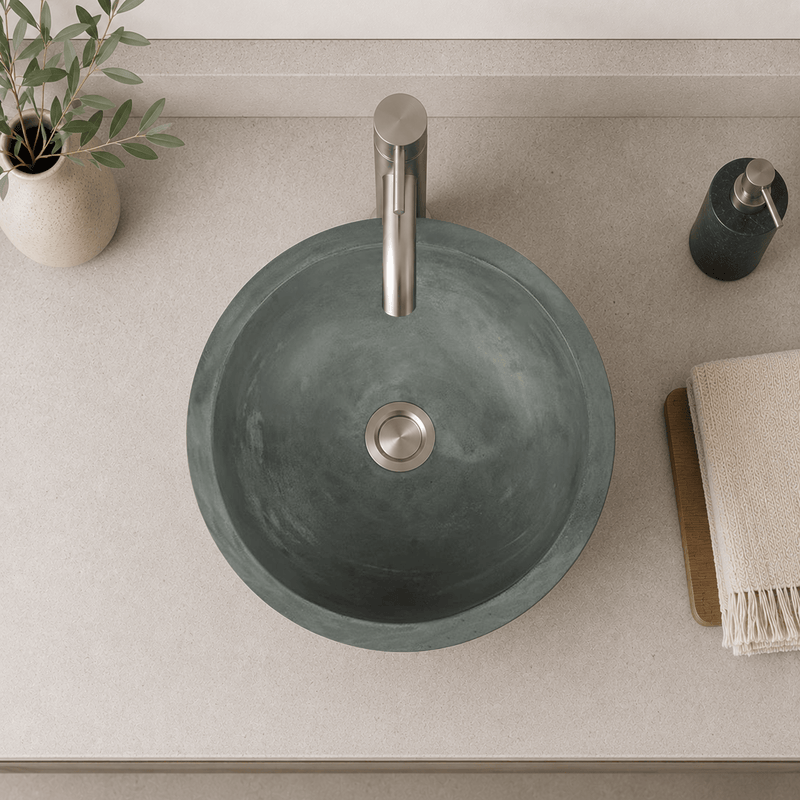 Small Sardis Round Cast Concrete Vessel Sink - Copper Green