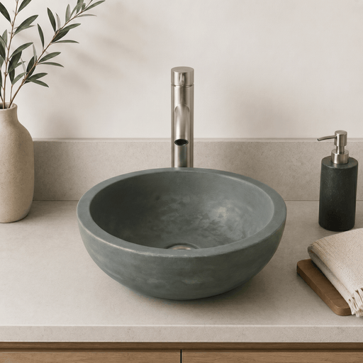 Small Sardis Round Cast Concrete Vessel Sink - Copper Green