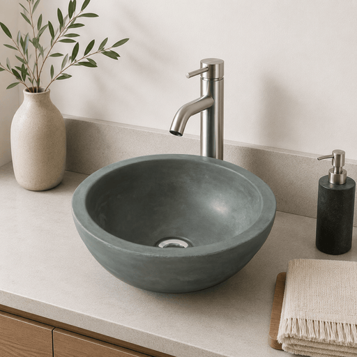 Small Sardis Round Cast Concrete Vessel Sink - Copper Green