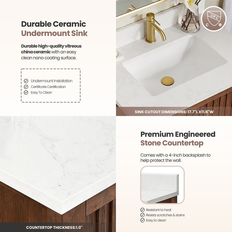 Vinnova 704230-AD-GW Shenzhen 30" Single Sink Bath Vanity in Aged Dark Brown Oak