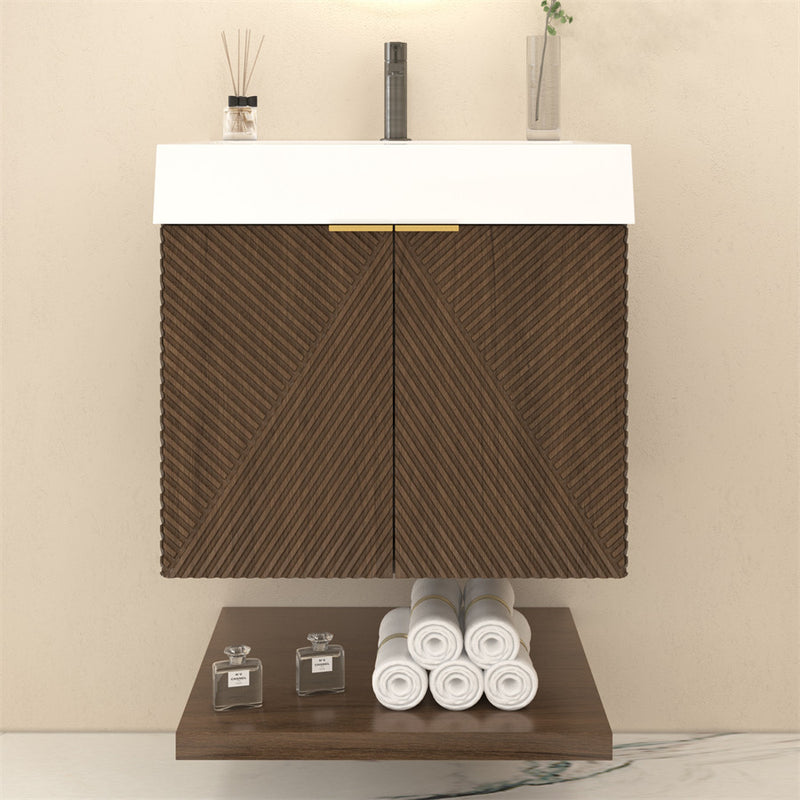 Moreno Bath MT24 Stella 24" Fluted Floating Bathroom Vanity with Reinforced Acrylic Sink