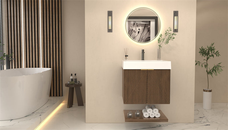 Moreno Bath MT24 Stella 24" Fluted Floating Bathroom Vanity with Reinforced Acrylic Sink