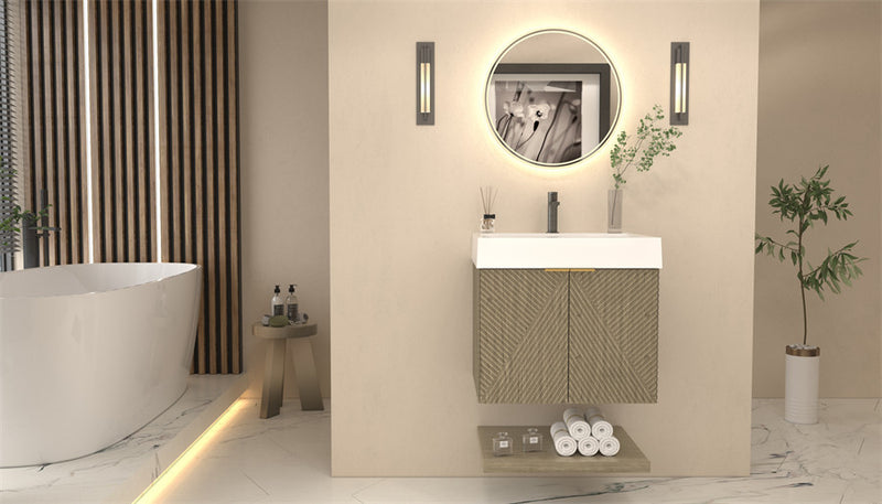 Moreno Bath MT24 Stella 24" Fluted Floating Bathroom Vanity with Reinforced Acrylic Sink