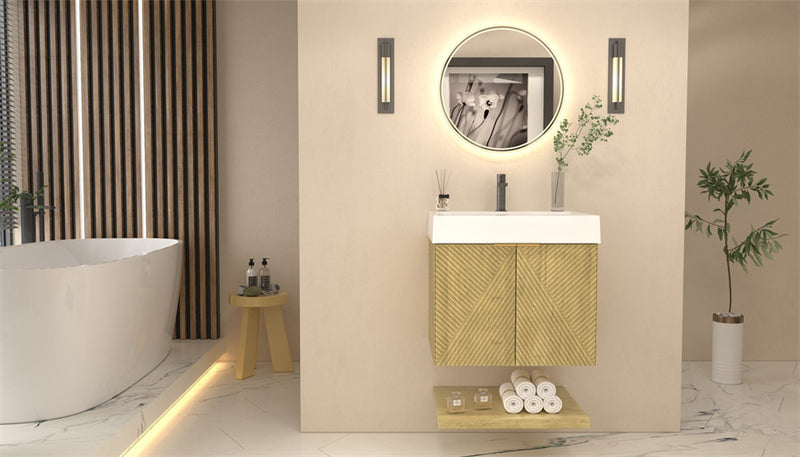 Moreno Bath MT24 Stella 24" Fluted Floating Bathroom Vanity with Reinforced Acrylic Sink