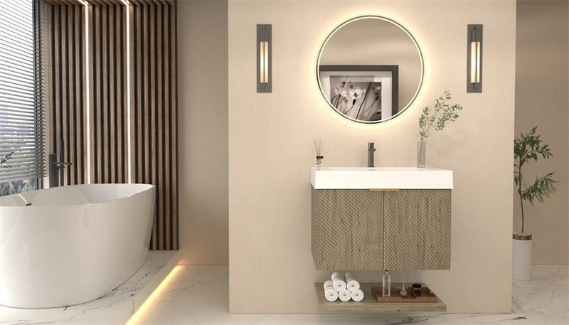 Moreno Bath MT30 Stella 30" Fluted Floating Bathroom Vanity with Reinforced Acrylic Sink