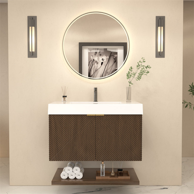 Moreno Bath MT36 Stella 36" Fluted Floating Bathroom Vanity with Reinforced Acrylic Sink