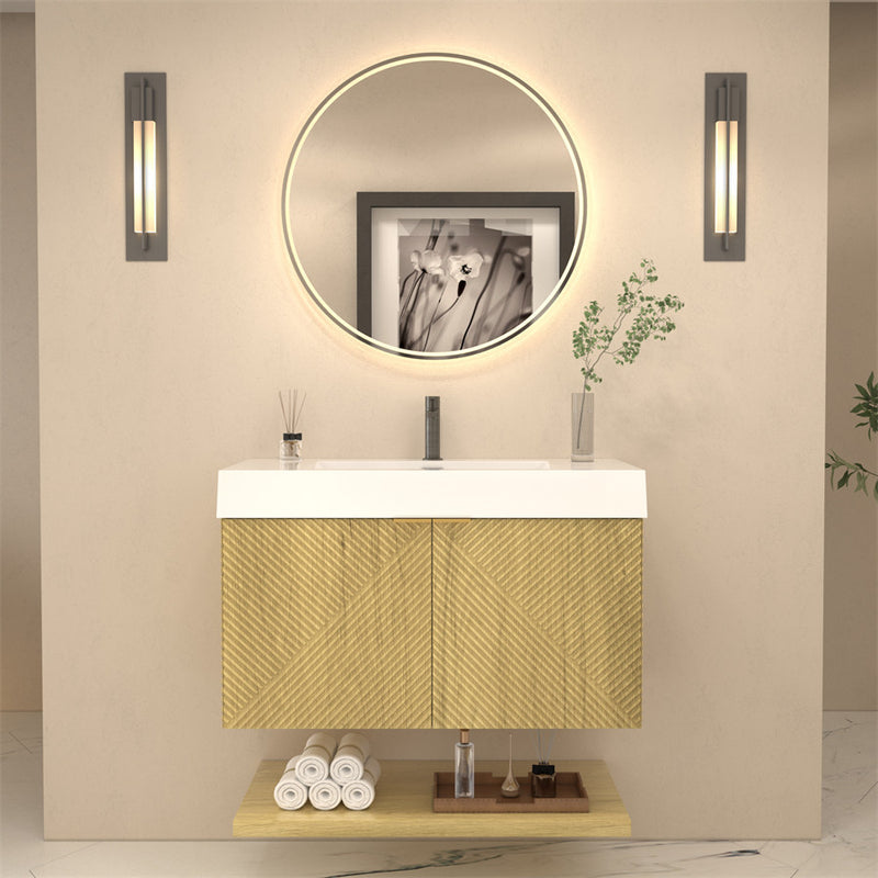 Moreno Bath MT36 Stella 36" Fluted Floating Bathroom Vanity with Reinforced Acrylic Sink