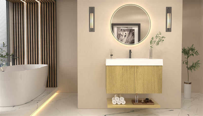 Moreno Bath MT36 Stella 36" Fluted Floating Bathroom Vanity with Reinforced Acrylic Sink