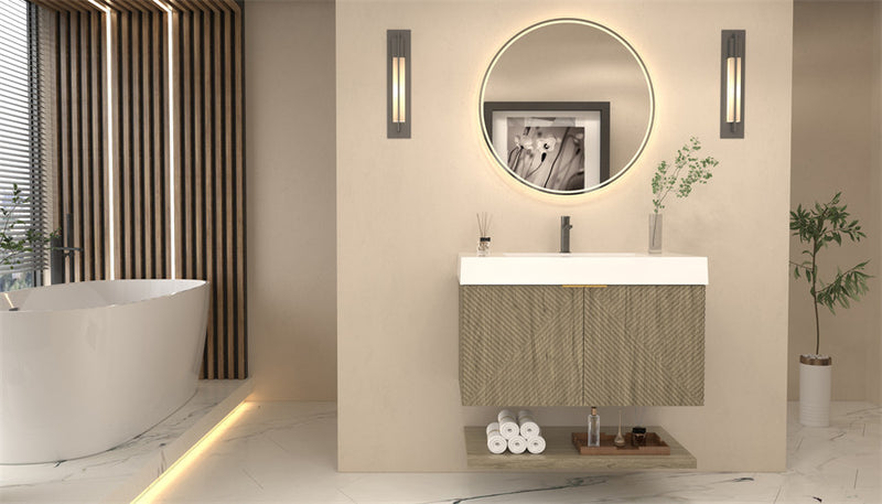 Moreno Bath MT36 Stella 36" Fluted Floating Bathroom Vanity with Reinforced Acrylic Sink