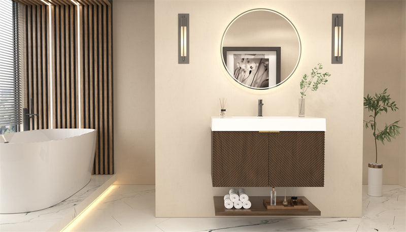 Moreno Bath MT36 Stella 36" Fluted Floating Bathroom Vanity with Reinforced Acrylic Sink