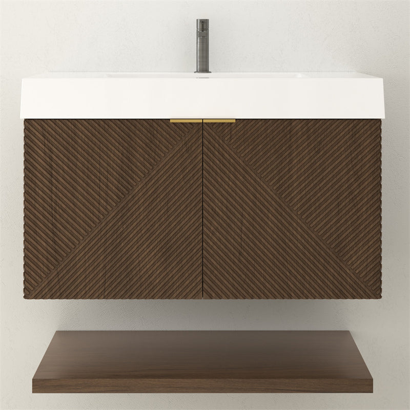Moreno Bath MT36 Stella 36" Fluted Floating Bathroom Vanity with Reinforced Acrylic Sink