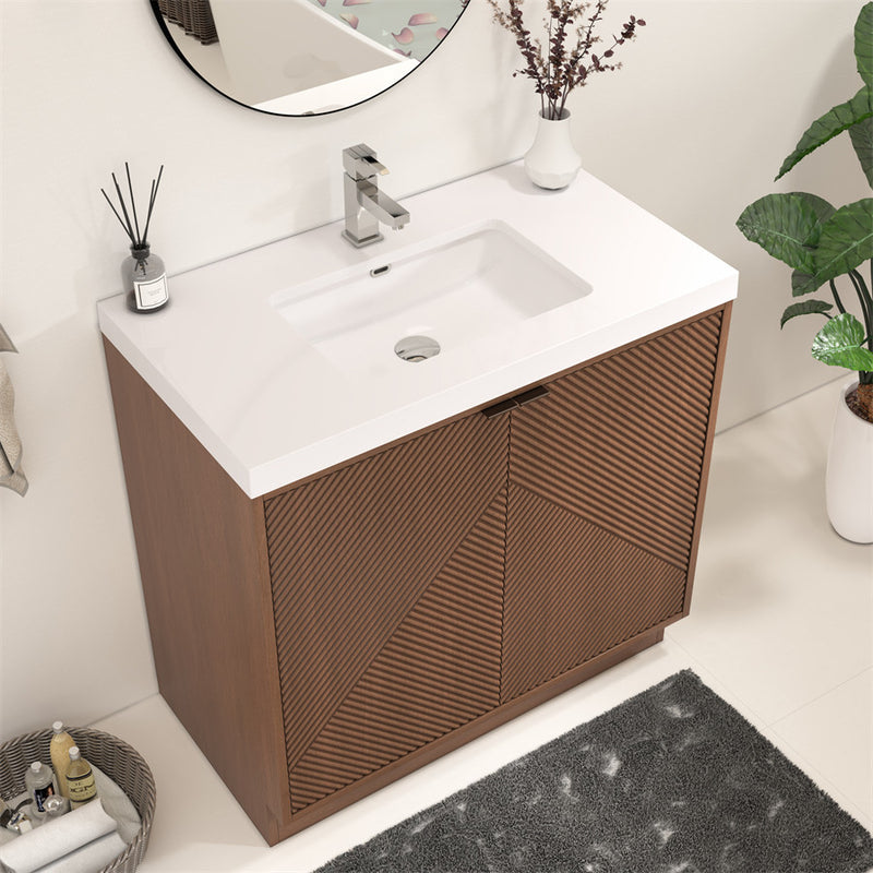 Moreno Bath MT36FS Mason 36" Fluted Freestanding Bathroom Vanity with Sink Top