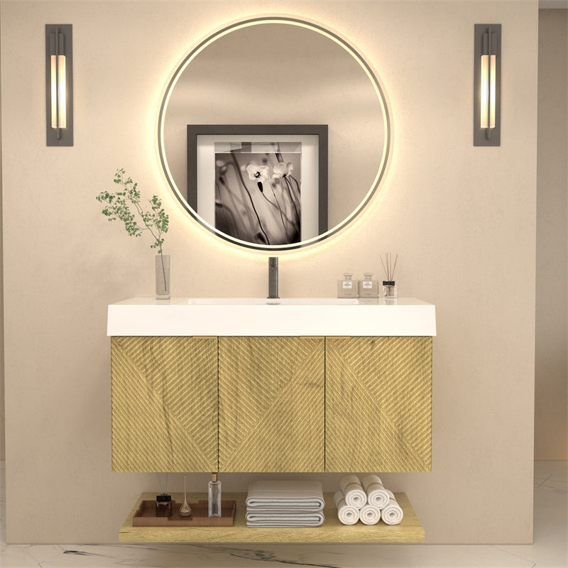 Moreno Bath MT42L Stella 42" Fluted Floating Bathroom Vanity with Reinforced Acrylic Sink | Left Side Drawers
