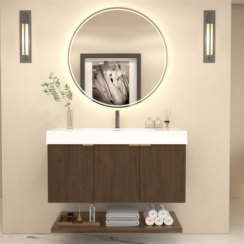 Moreno Bath MT42L Stella 42" Fluted Floating Bathroom Vanity with Reinforced Acrylic Sink | Left Side Drawers
