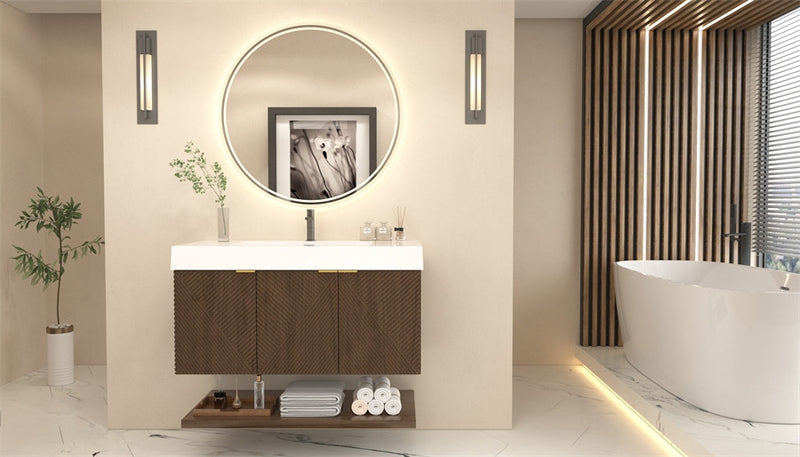 Moreno Bath MT42L Stella 42" Fluted Floating Bathroom Vanity with Reinforced Acrylic Sink | Left Side Drawers
