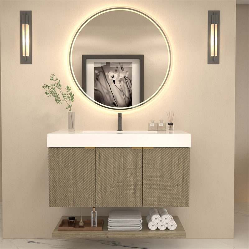 Moreno Bath MT42L Stella 42" Fluted Floating Bathroom Vanity with Reinforced Acrylic Sink | Left Side Drawers