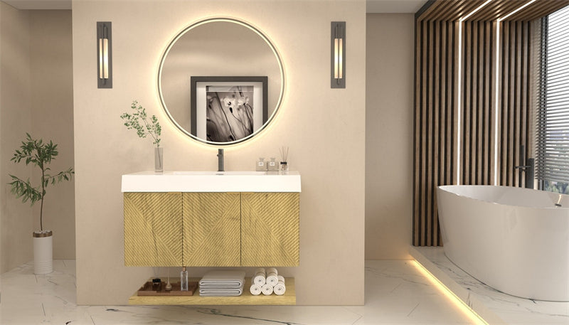 Moreno Bath MT42L Stella 42" Fluted Floating Bathroom Vanity with Reinforced Acrylic Sink | Left Side Drawers