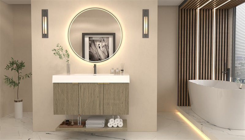 Moreno Bath MT42L Stella 42" Fluted Floating Bathroom Vanity with Reinforced Acrylic Sink | Left Side Drawers