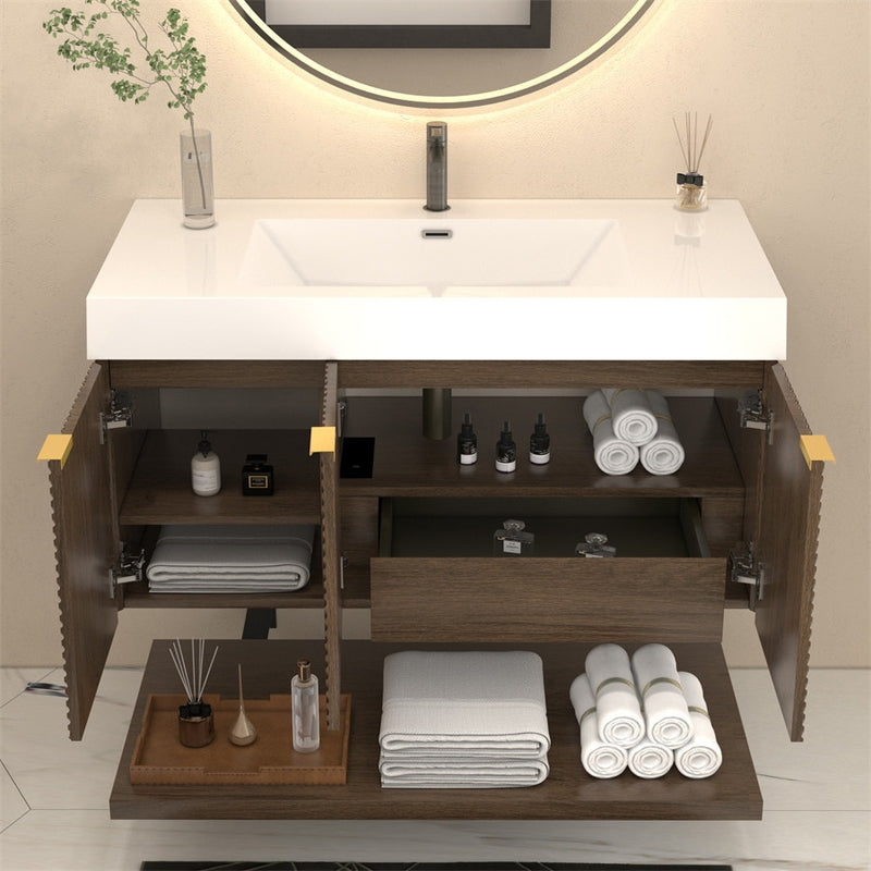 Moreno Bath MT42L Stella 42" Fluted Floating Bathroom Vanity with Reinforced Acrylic Sink | Left Side Drawers