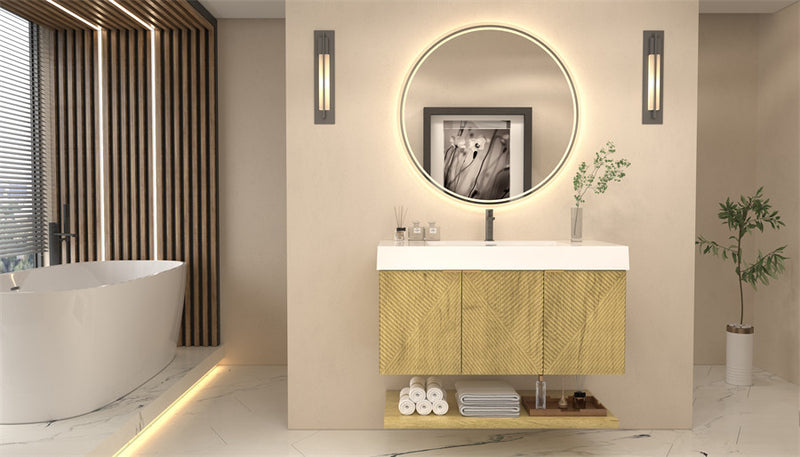 Moreno Bath MT42R Stella 42" Fluted Floating Bathroom Vanity with Reinforced Acrylic Sink | Right Side Drawers