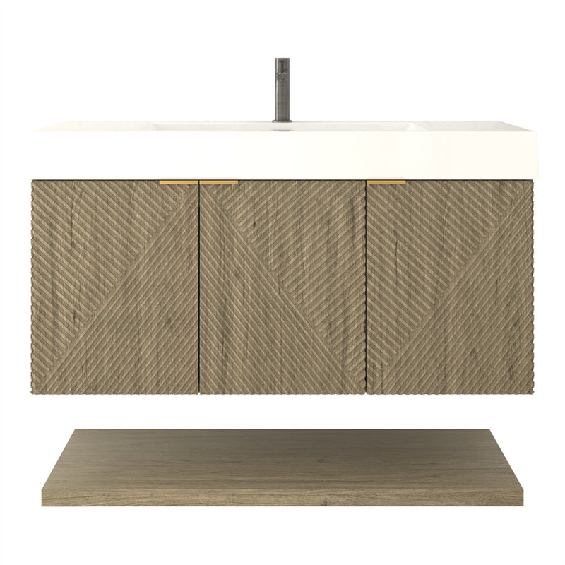 Moreno Bath MT42R Stella 42" Fluted Floating Bathroom Vanity with Reinforced Acrylic Sink | Right Side Drawers