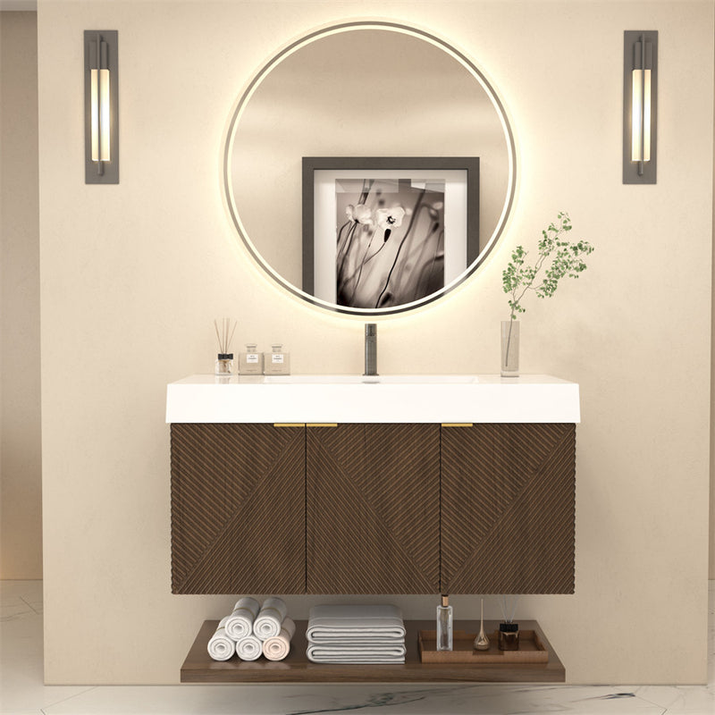 Moreno Bath MT42R Stella 42" Fluted Floating Bathroom Vanity with Reinforced Acrylic Sink | Right Side Drawers