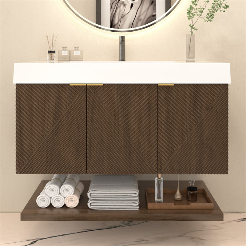 Moreno Bath MT42R Stella 42" Fluted Floating Bathroom Vanity with Reinforced Acrylic Sink | Right Side Drawers