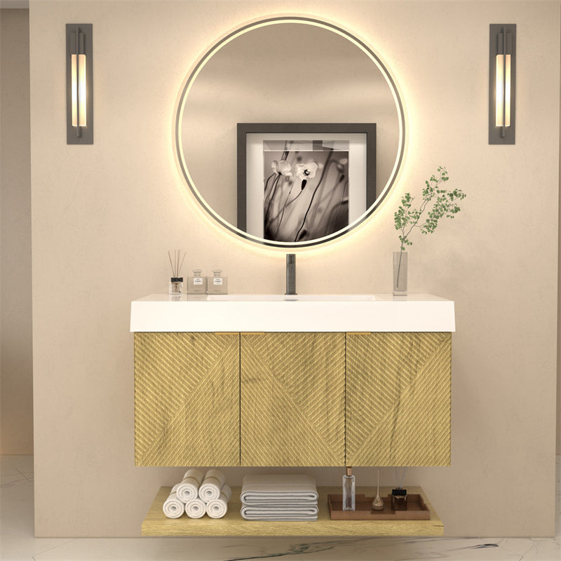 Moreno Bath MT42R Stella 42" Fluted Floating Bathroom Vanity with Reinforced Acrylic Sink | Right Side Drawers