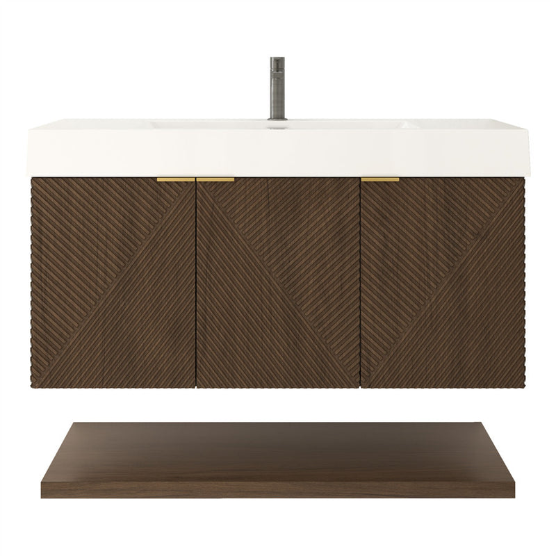 Moreno Bath MT42R Stella 42" Fluted Floating Bathroom Vanity with Reinforced Acrylic Sink | Right Side Drawers