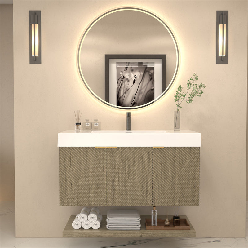 Moreno Bath MT42R Stella 42" Fluted Floating Bathroom Vanity with Reinforced Acrylic Sink | Right Side Drawers